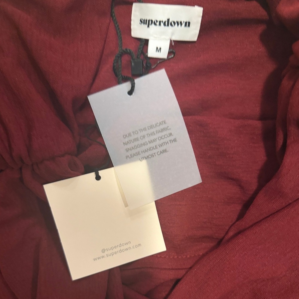 NWT Superdown Chantal Sheer Gown Wine Red Off Shoulder Maxi Dress Long Sleeve M - Picture 6 of 9
